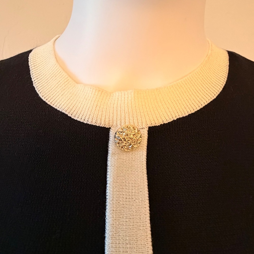 NWT Goelia Women's Black Knit Mixed Media Midi Dress Gold Buttons Sleeveless  S - Picture 3 of 11